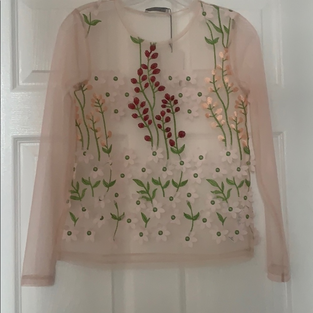 New Zara embroidered 3d flower mesh top s - Picture 1 of 5